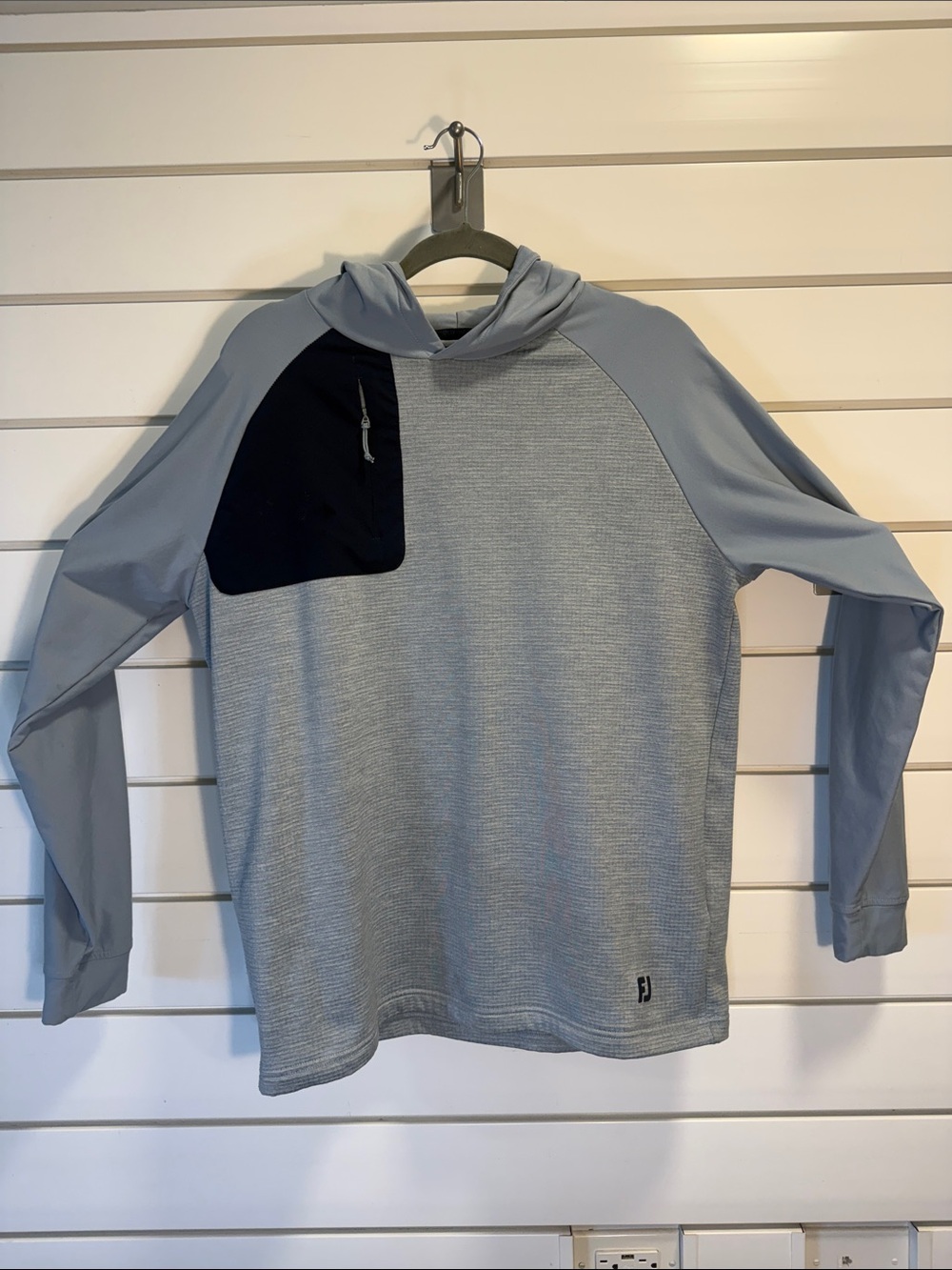 FootJoy Light Gray Hooded Long-Sleeve Pullover with Black Chest Pocket